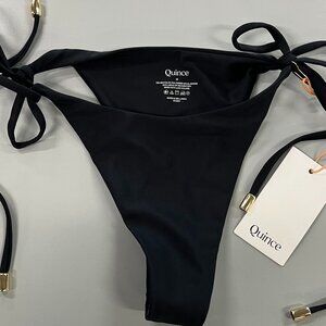 Women's Quince Italian Adjustable Side Ties Black High Leg Bikini Bottom Medium